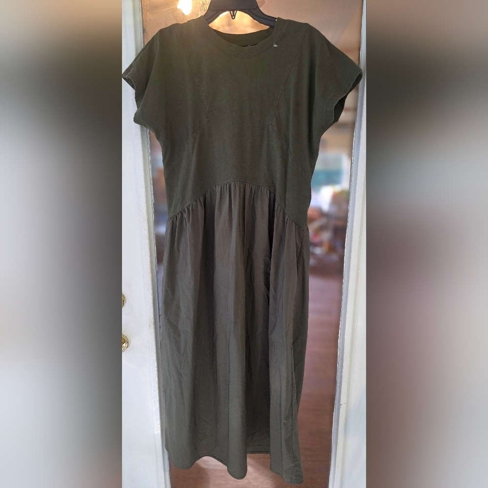 MELLODAY Olive Green Mixed Media Maxi Dress Sz Large Anthropologie